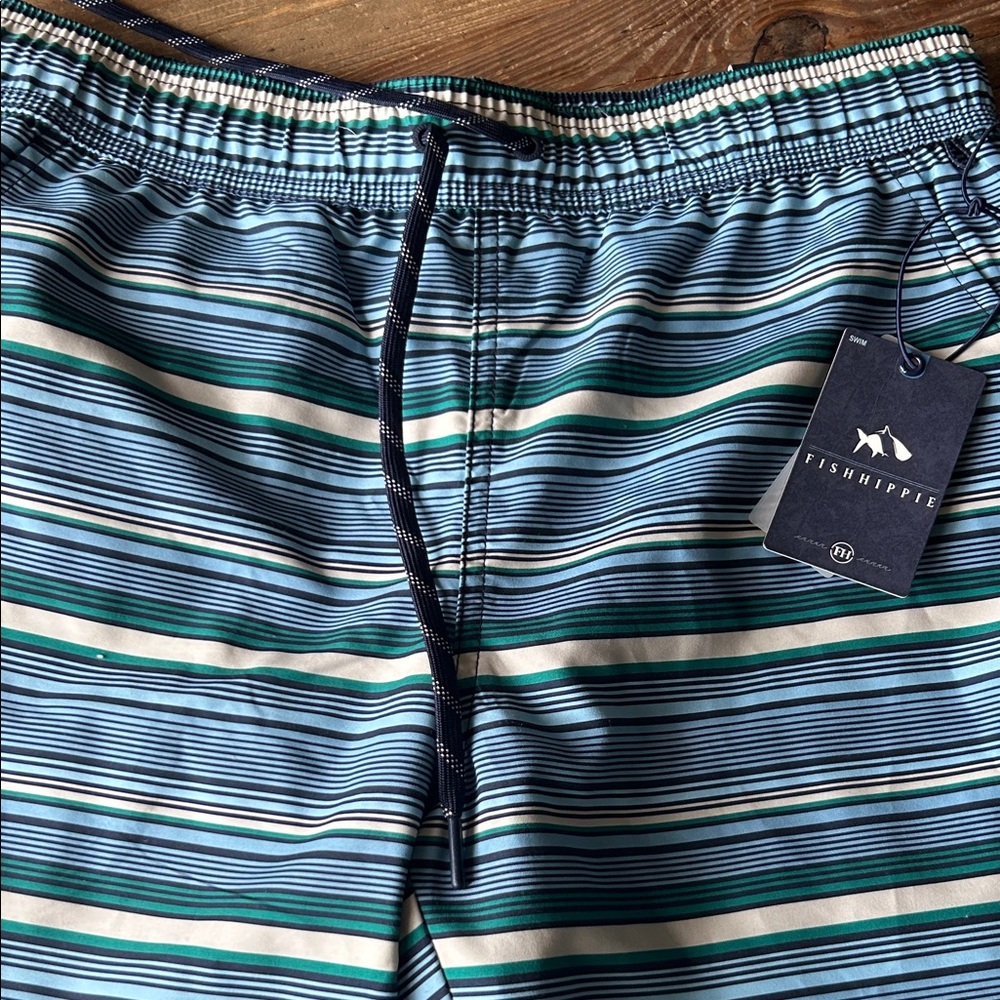 Fish Hippie Coastal Striped Board Shorts - Blue and Green